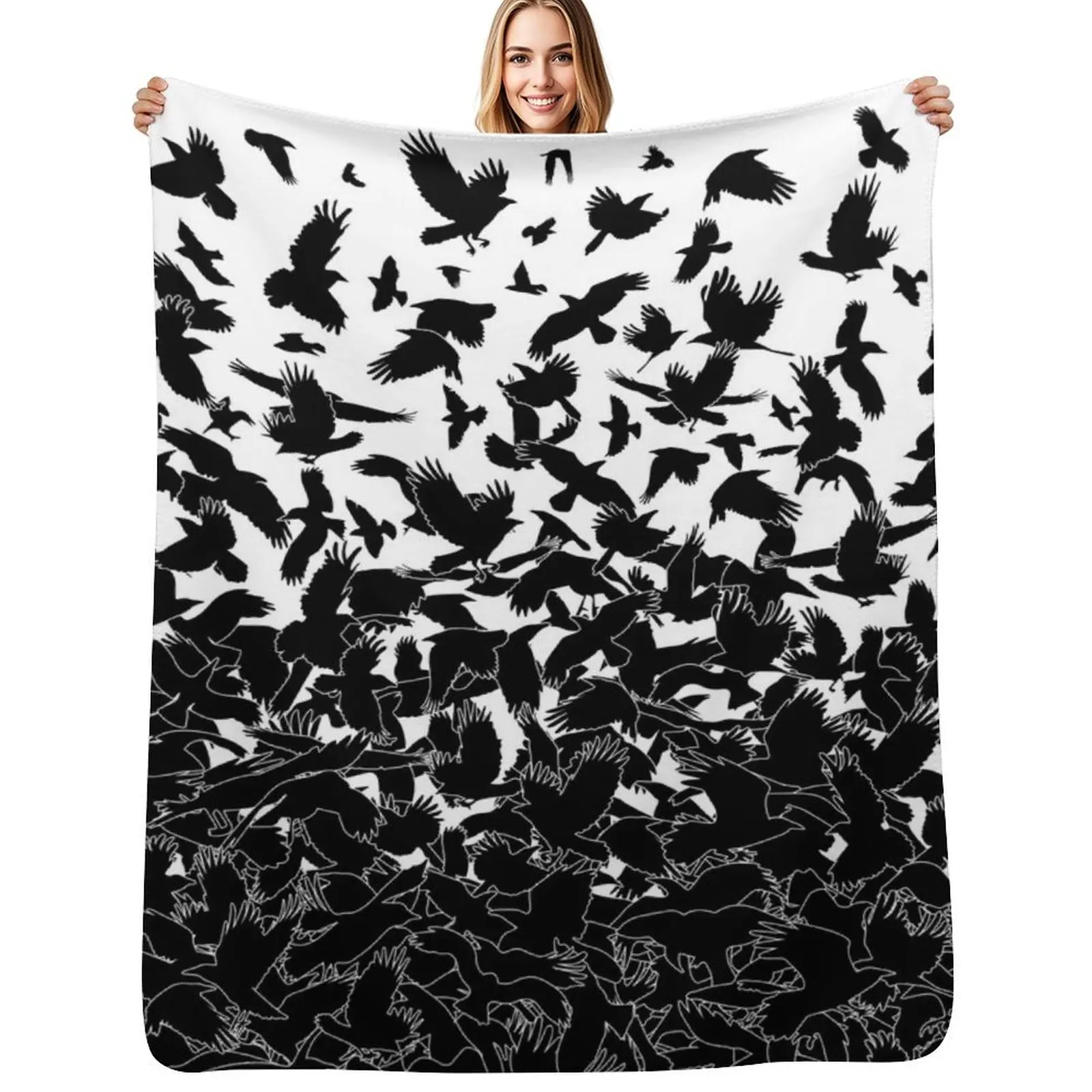 Raven Crow Flying Birds Abstract Goth Halloween Pattern Throw Blanket Lightweight Cozy Blanket for Bed Sofa