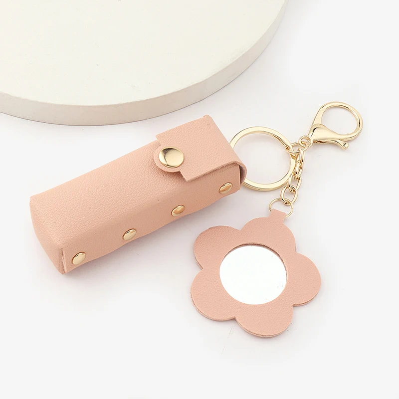 1pc Cute Portable Leather Lipstick Bag with Mirror & Keychain | Makeup Pouch Lip Balm Holder Protective Cover for Women view 5