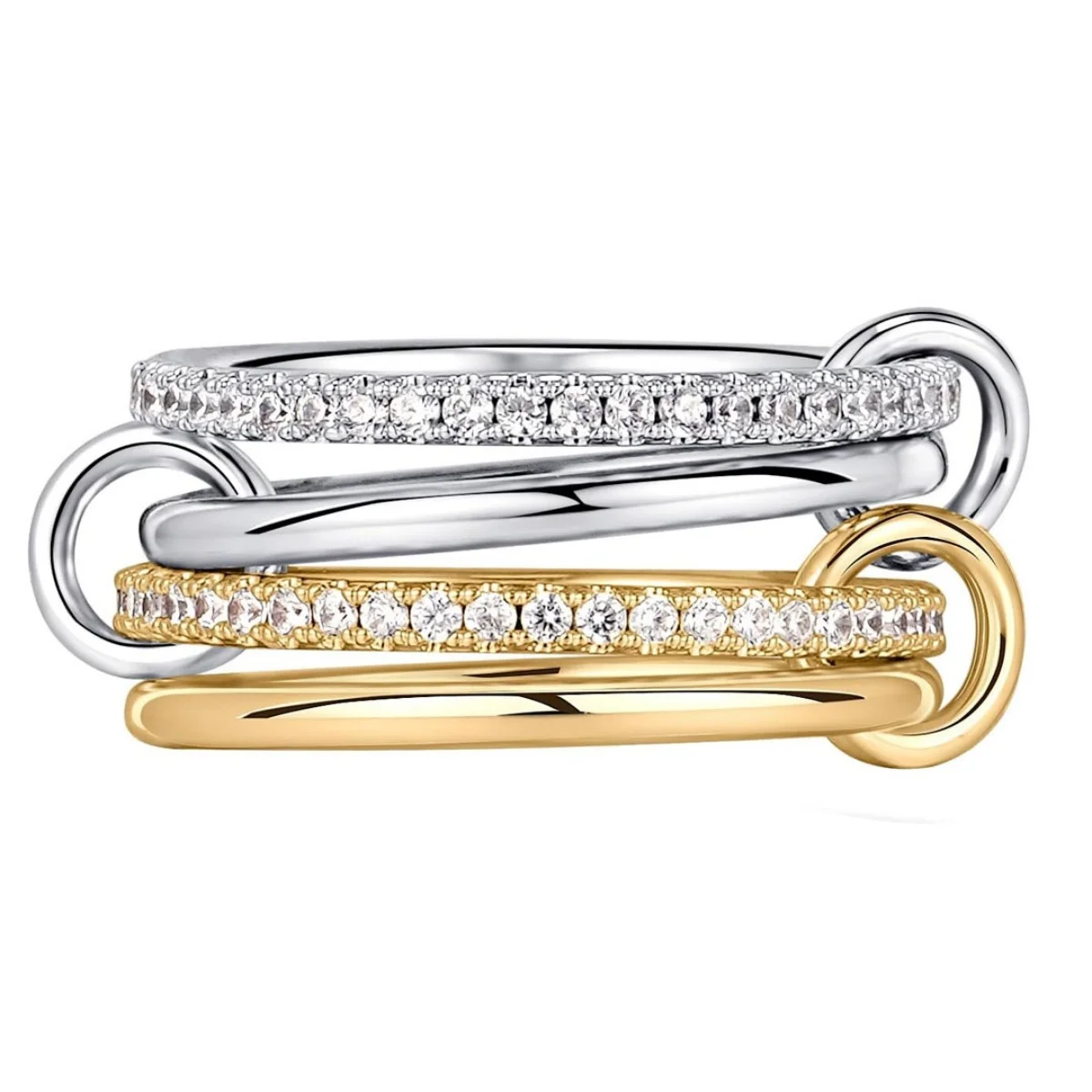 Ein zweifarbiger Nischen-Kupfer-Schmuckring mit vier Ringen, hypoallergen, Ins-Stil, stapelbares Artefakt, geeignet für junge Frauen