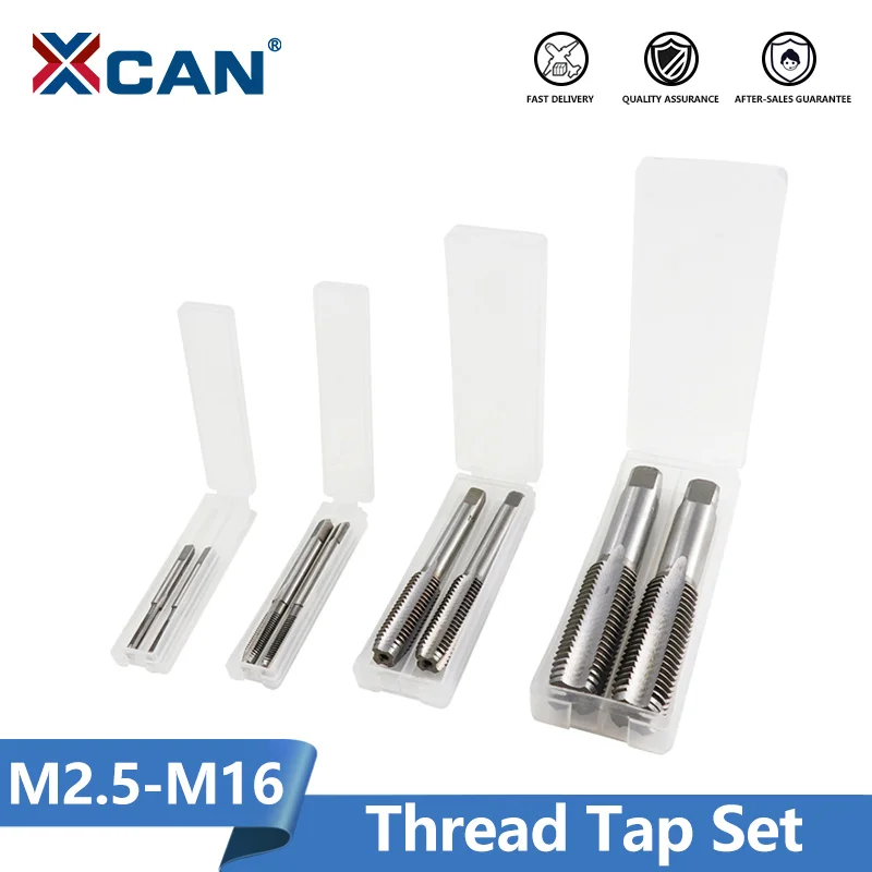 XCAN Thread Tap Set Right Hand Straight Flute Tap M2.5 M5 M12 M14  M16 Metric 2pcs Threading Tool Screw Tap Drill