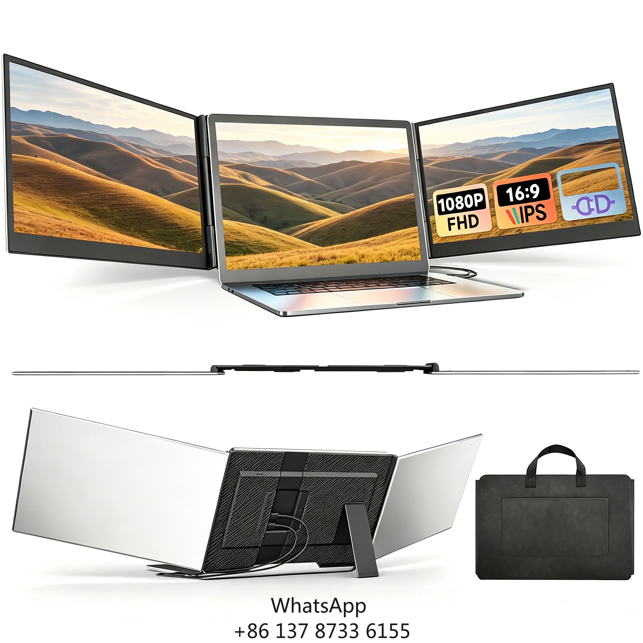 Aluminium TriplePortable 15.6 Inch Ultra-Slim Laptop Multiple Screens Monitor Extender Full HD IPS LCD Display Screen For Laptop