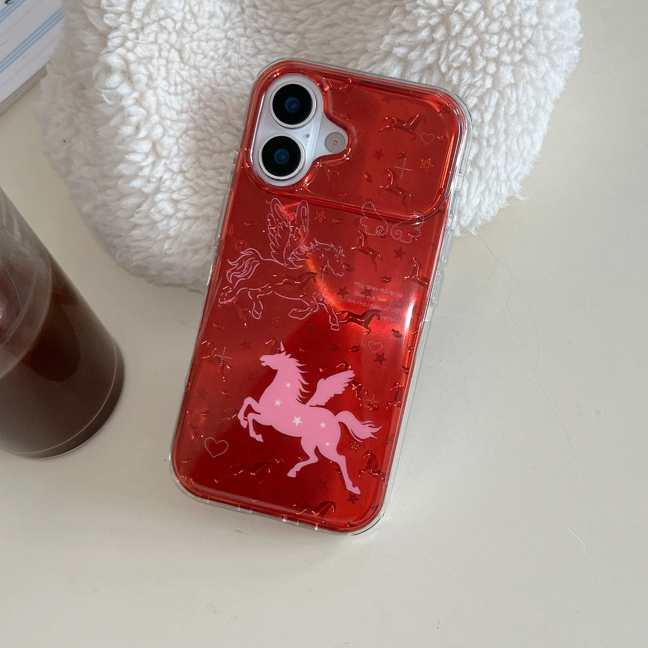 حافظة هاتف سحرية مجنحة يونيكورن نابضة بالحياة باللون الأحمر الغريب على شكل نجمة وقلب لهاتف آيفون 17 16 15 14 13 Pro Max غطاء هاتف خلفي كابا #4