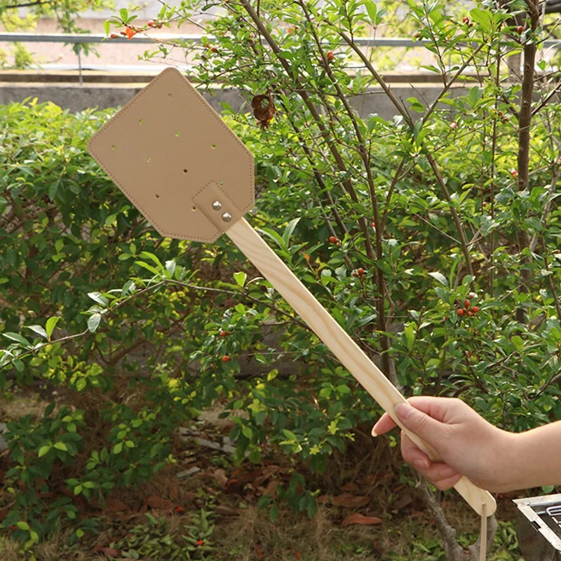 Holzstab Griff Mücken klatsche manuelle Fliegen klatsche Pu Leder Mücken klatsche