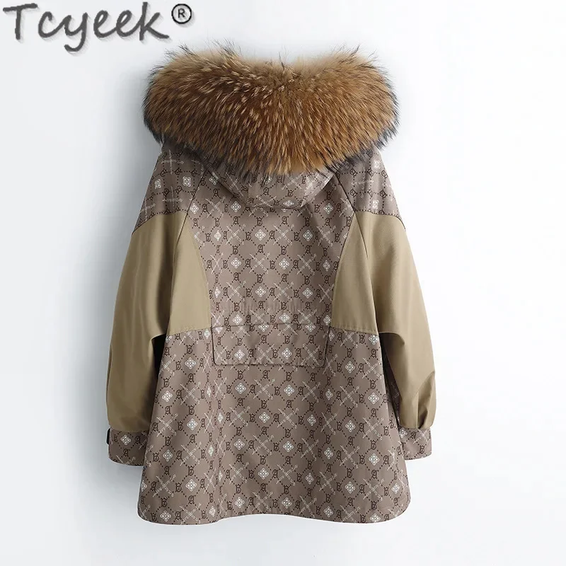 Abrigo de forro de conejo Tcyeek Rex de longitud media para mujer, Parka elegante, chaqueta de invierno, abrigos cálidos con Cuello de piel de zorro, ropa para mujer