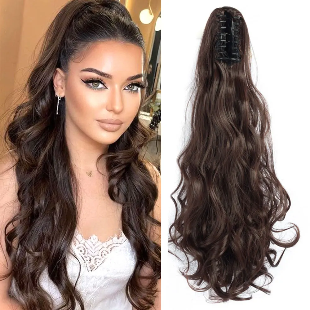 22inch Long Wavy Straight Claw Clip On Ponytail Hair Extension Synthetic Ponytail Extension Hair For Women Pony Tail Hair