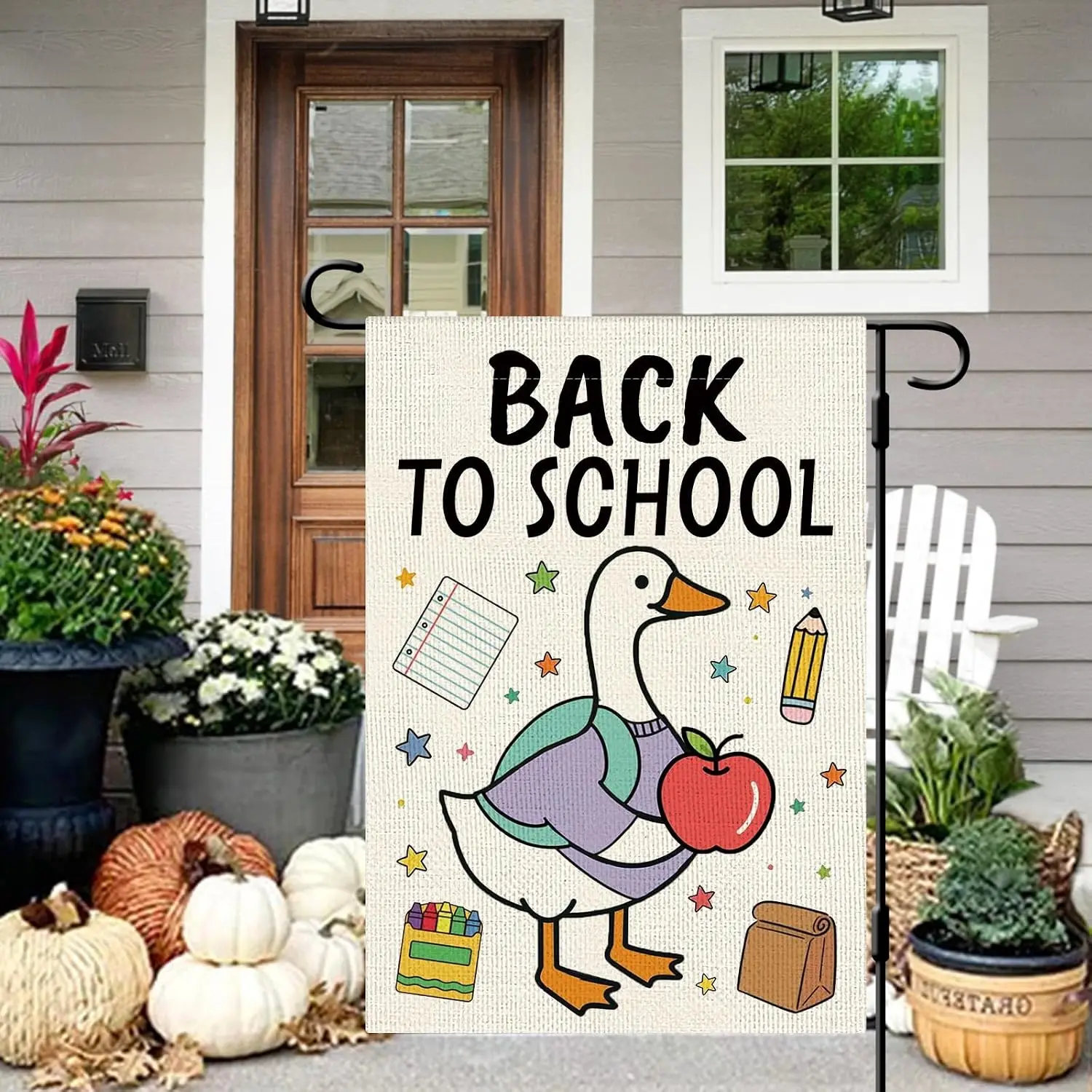 DLZDN Back to School Goose Garden Flag 12×18 Inch Double Side Vertical Burlap Farmhouse Yard Sign Autumn Outdoor Decoration llp
