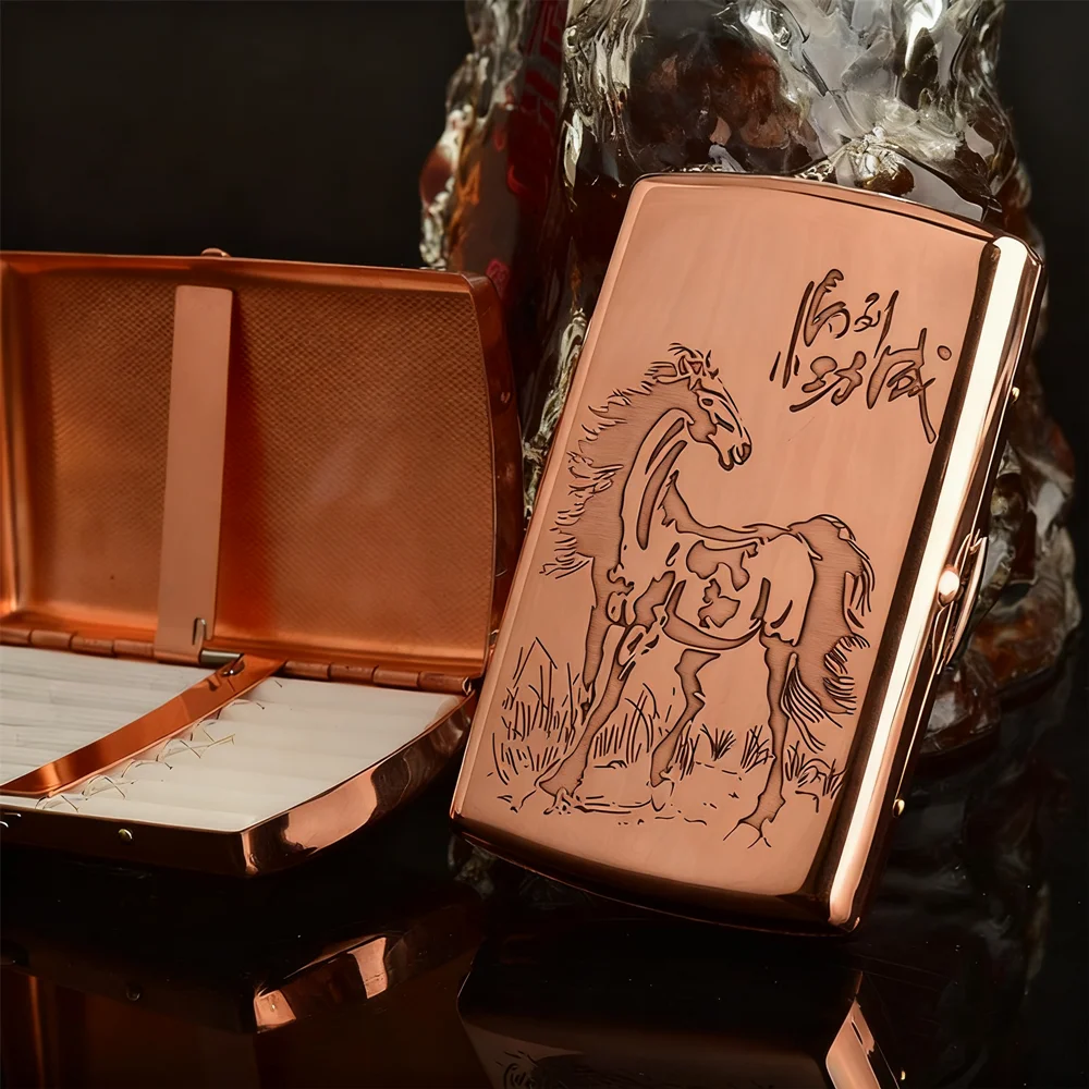 

Ultra-Thin Portable Purple Copper Cigarette Case Double Sided Engraving Keyboard JEEP CAMEL Tiger Crusaders Men's Gift