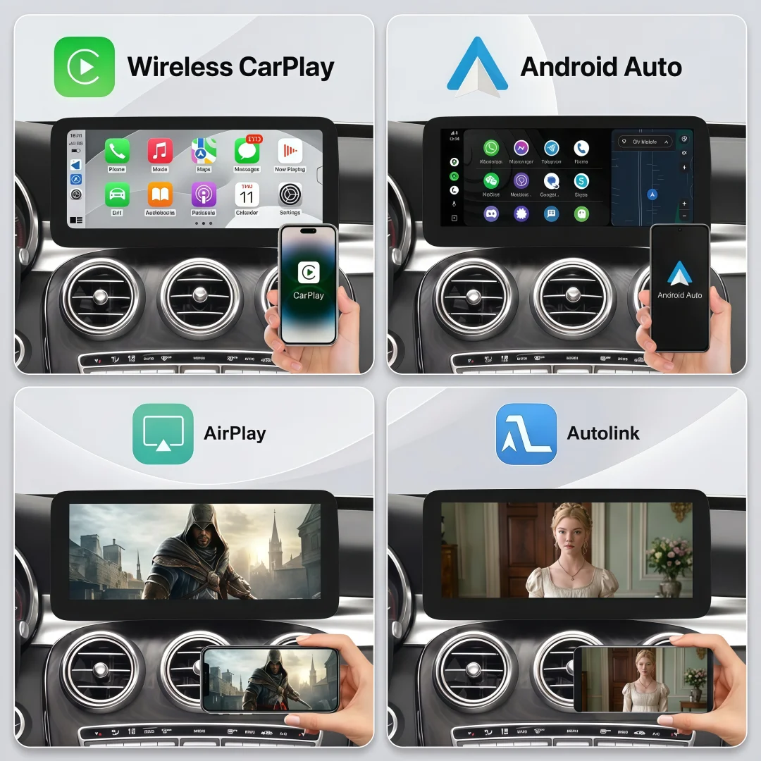 BONROAD Pantalla Táctil Linux de 10.25/12.8'' con CarPlay y Android Auto para Mercedes Benz Clase A B W176 W246 CLA C117 GLA X156 Clase C W205 GLC V X253 W447, Navegación GPS, Bluetooth, Airplay, Radio Estéreo para Aut