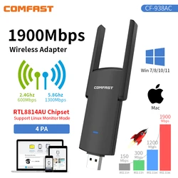 Comfast 1900Mbps WiFi USB Adapter 5Ghz +2G Adaptador Wi-Fi RTL8814AU Dongle Antena Para PC Linux Cle Stick USB3.0 Card Receiver