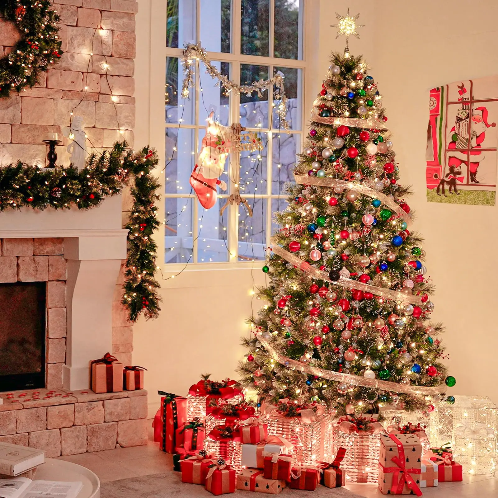 6 ft Prelit Christmas Tree with Pine Needle and Red Berries