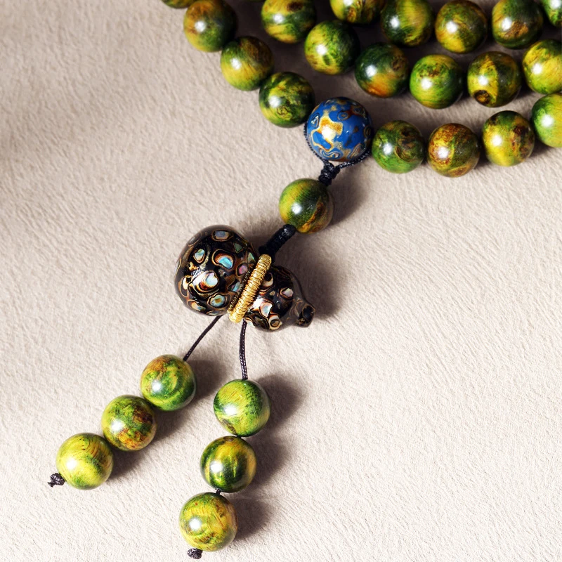 Ink Painting Style Northeast Amber 108 Beads, Natural Wood, Aged Old Material, Oiled, Fully Translucent, High-Quality