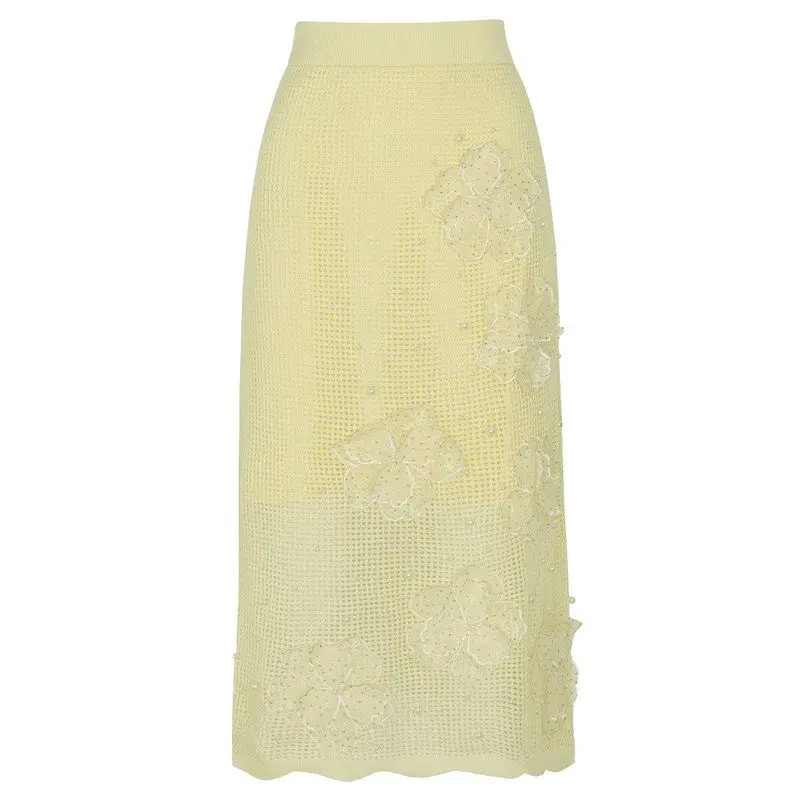 Elegant Mid-Length Sleeveless Knitted Top And Skirt Set High-End Women's Fashion Summer Autumn New Style 3D Flower T-Shirt