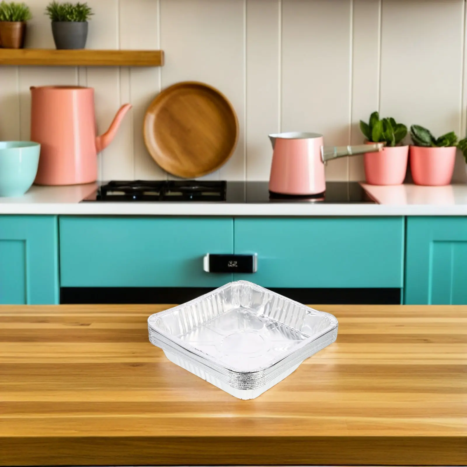 20Pcs Heavy Duty Aluminum Foil Trays Square 1440Ml Stackable Baking Pans for Cakes Bread Grilling Barbecue Meal Prep Foil