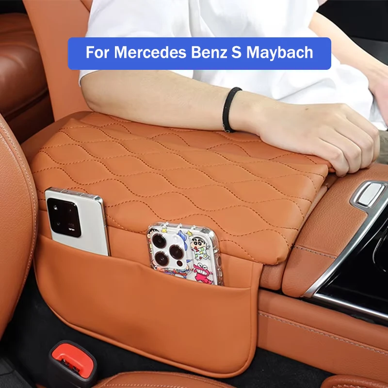 

For Mercedes Benz S Maybach Class W223 S350 S450 S500 Center Console Armrest Box Cover Pad Leather Anti-Scratch Armrest Cushion