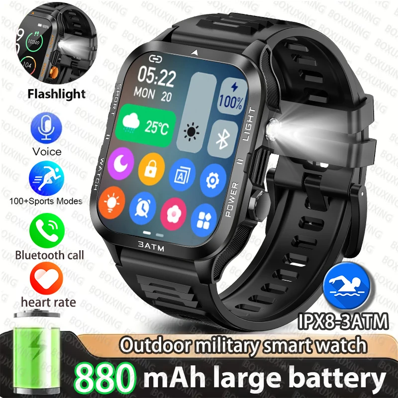 

2025 Outdoor New 880mAh Battery T-Rex 3 Military Grade Smart Watch Men IPX8 Waterproof GPS HD Bluetooth Call 100+Sports Watches