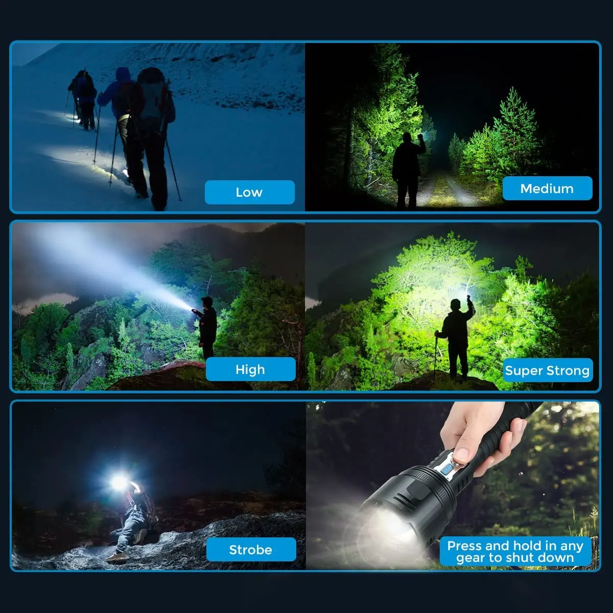 1200000LM Most Powerful LED Flashlight 300 Watts USB Rechargeable Torch Light 3000 Meter High Power Flashlight Tactical Lantern