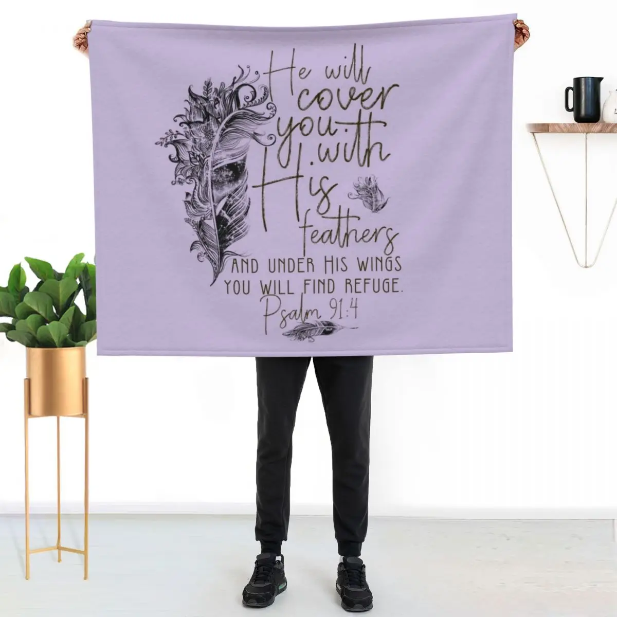 Psalm 91:4 Bible Scripture Feather Design Throw Blanket Decoratives Kid'S Moving Cute Hair Sofa Throw Blankets
