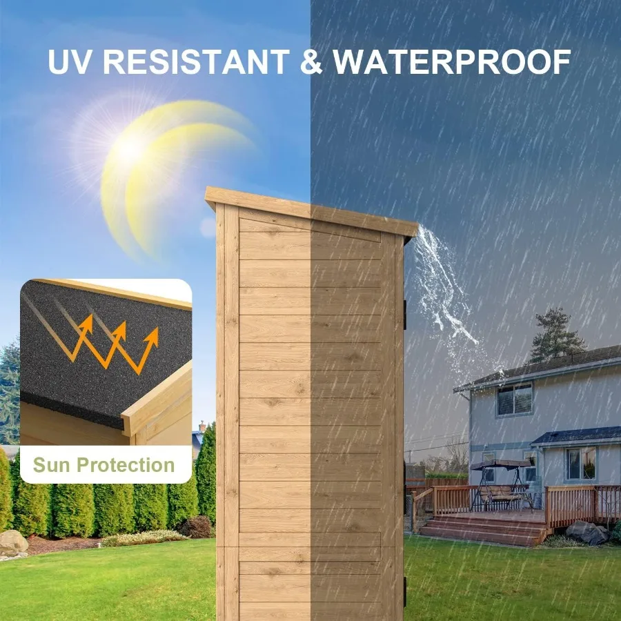 خزانة تخزين خارجية مع سقف مقاوم للماء وأبواب مزدوجة قابلة للقفل توفر حل تخزين آمن مقاوم للطقس مع 2