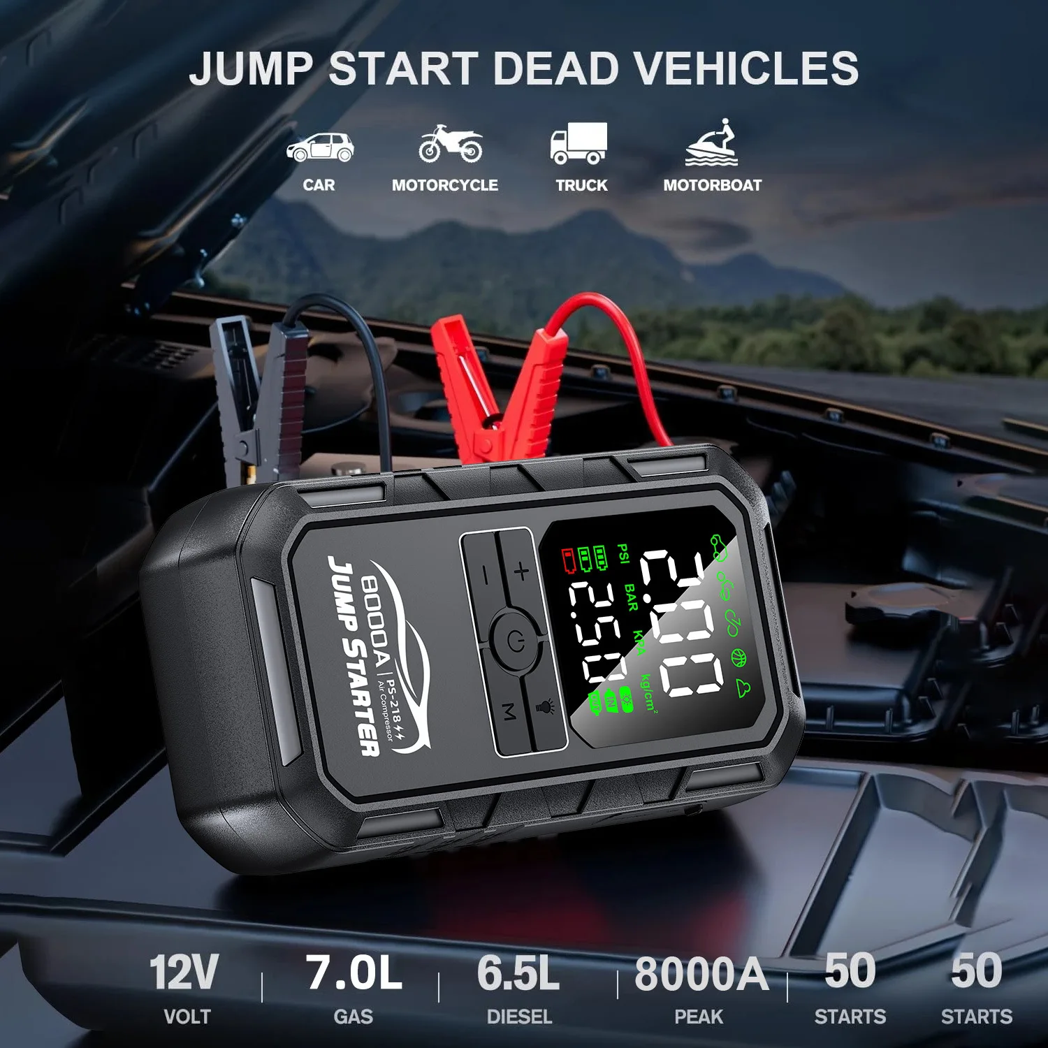7Pcs 8000mAh Car Jump Starter  - огляд і ціна Portable Jump Starter