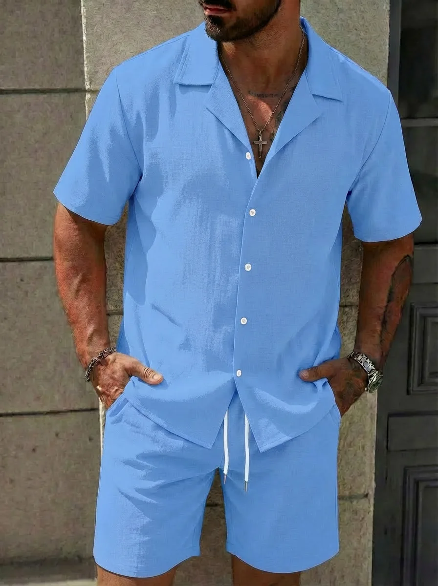 2026 Sommer Herren Europäisch-Amerikanisches Strand 2-teiliges Set Lässiges Kurzarm-Hemd Shorts Streetwear Trainingsanzug – Detail 2