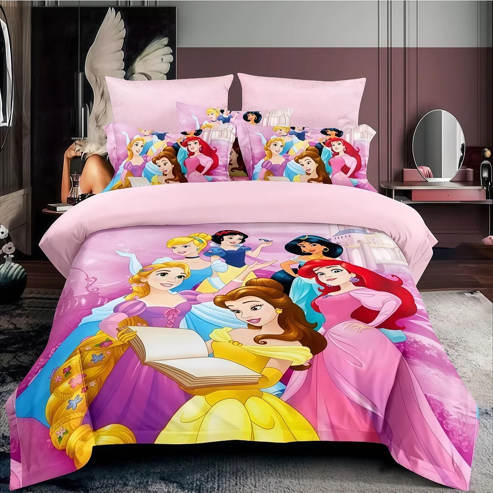 Juego de Funda de Edredón/Colcha con Diseño de Princesas, para Cama Individual, Matrimonial, Queen, King, Cal King