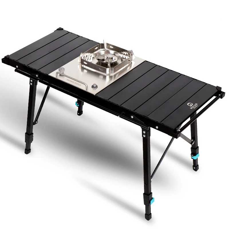 

Camping IGT Tourist Table Adjustable Height Outdoor Portable Folding Aluminum Alloy Mobile Kitchen Table Grill Stove Equipment