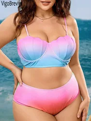 VigoBreviya 2025 Gradientowe paski 2-częściowe Plus Size Bikini Kobiety Push Up Curvy Strój kąpielowy Lady Wysoka talia Plaża Duży kostium kąpielowy