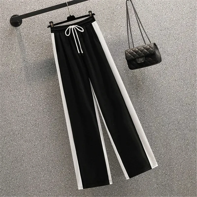 Big Size 80kg Korean 2 Piece Set Casual Long Sleeve Pullover Ensemble Femme Wide Leg Sweatpants Suit Woman New Loose Outfits