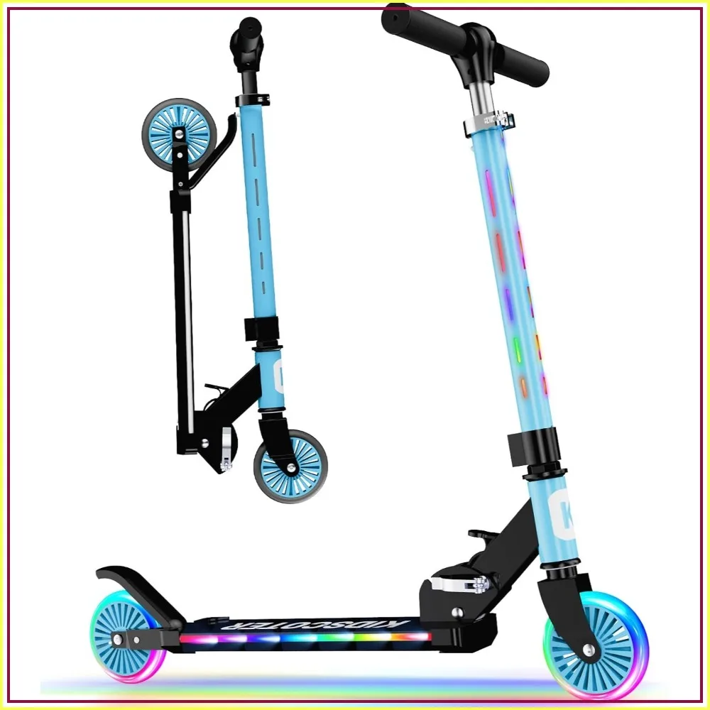 2 Wheel Scooter for Kids 3-12, Light Up Wheels & LED Stem, Height Adjustable & Foldable with Kickstand