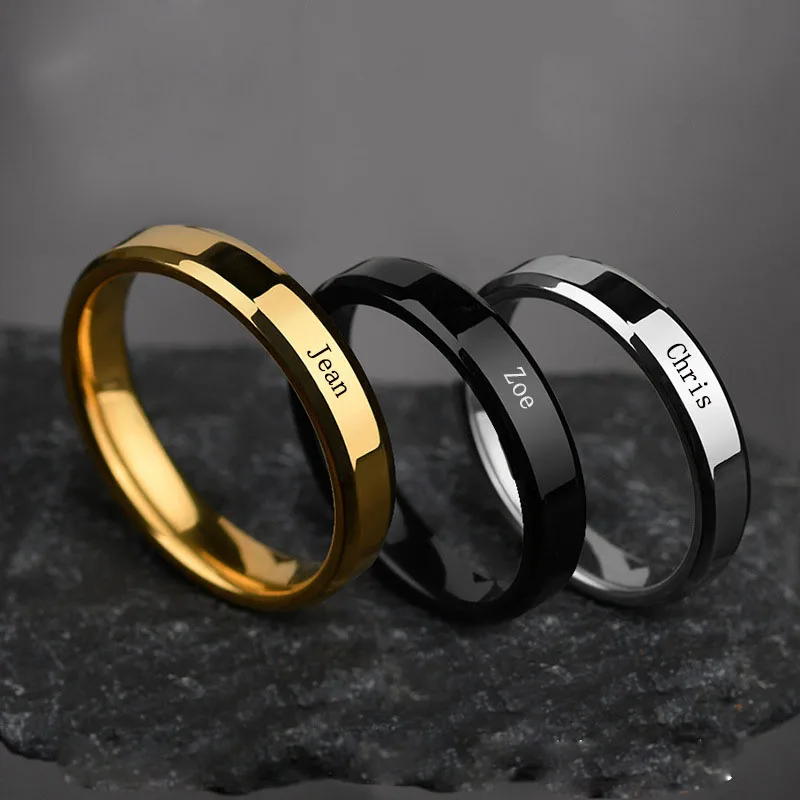 Personalized Engrave Name Letters Stainless Steel Rings For Men Women Custom Love Heart Couple Birthday Date 6mm Ring Jewelry
