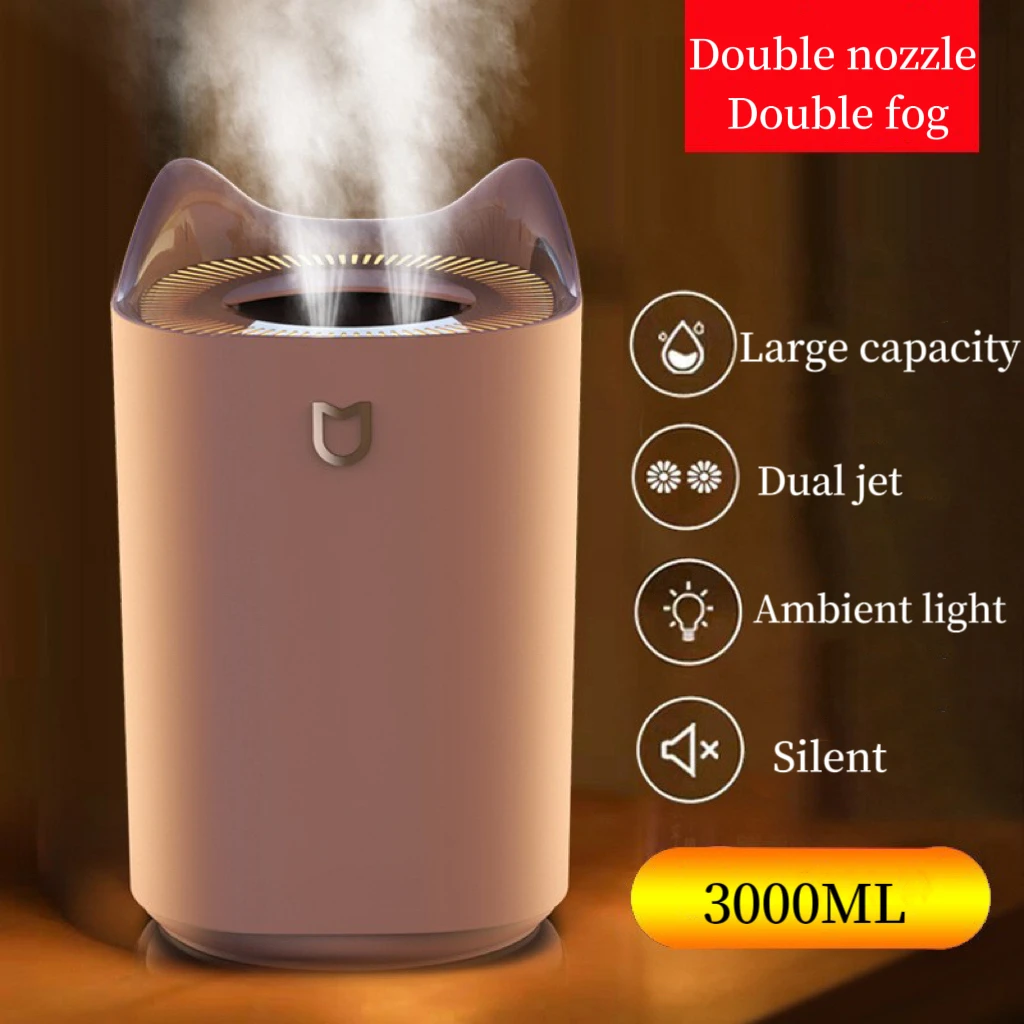 Coleção AliExpress Grande Capacidade Dual Jet Air Umidificador, Ultrasonic Aroma Difusor, Cool Mist Maker, Purificador, Atomizador, 3000ml