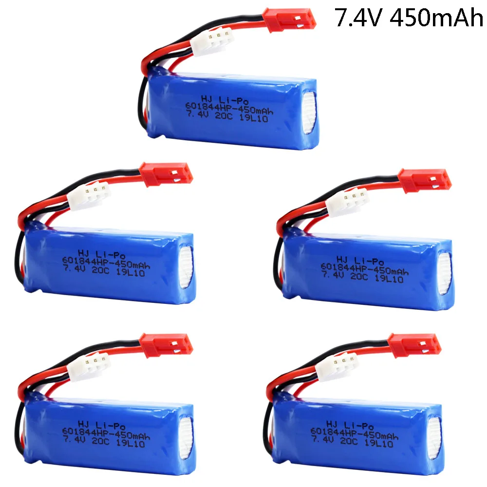 7.4V 450mAh 20C Lipo Battery for WLtoys K969 K979 K989 K999 P929 P939 RC Car Parts 2s 7.4v Battery 601844 5pcs/lot