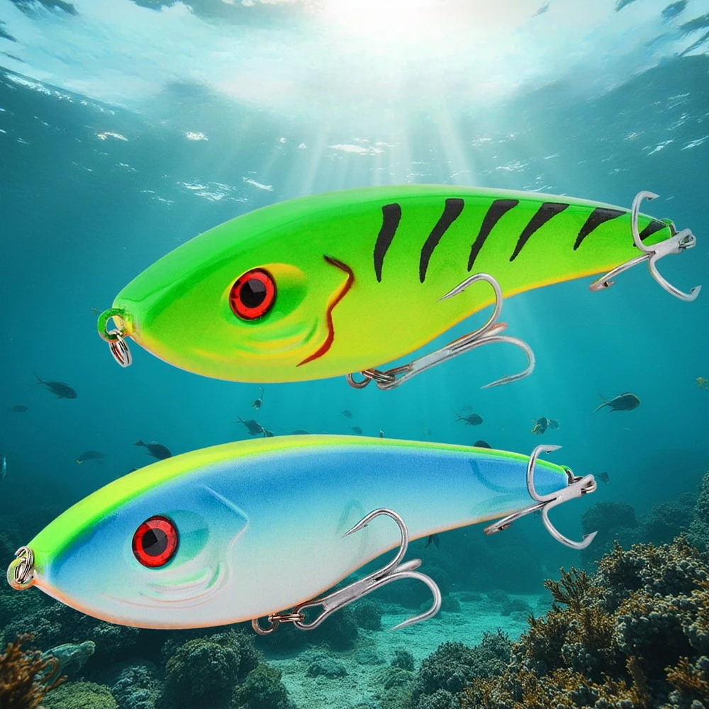 

Heavy Sinking Minnow VIB Lure 53.5g Noisy Hard Bait with Rolling Balls Sharp Treble Hooks for Sea Bass