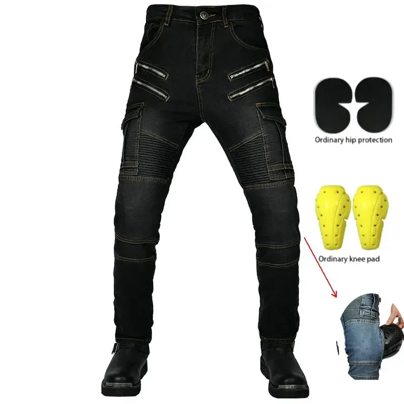 

Motorcycle Riding Jeans Outdoor Fashion Biker Protection Pants Adjustable Knee Protectors Bags Four Seasons Cycling Trousers