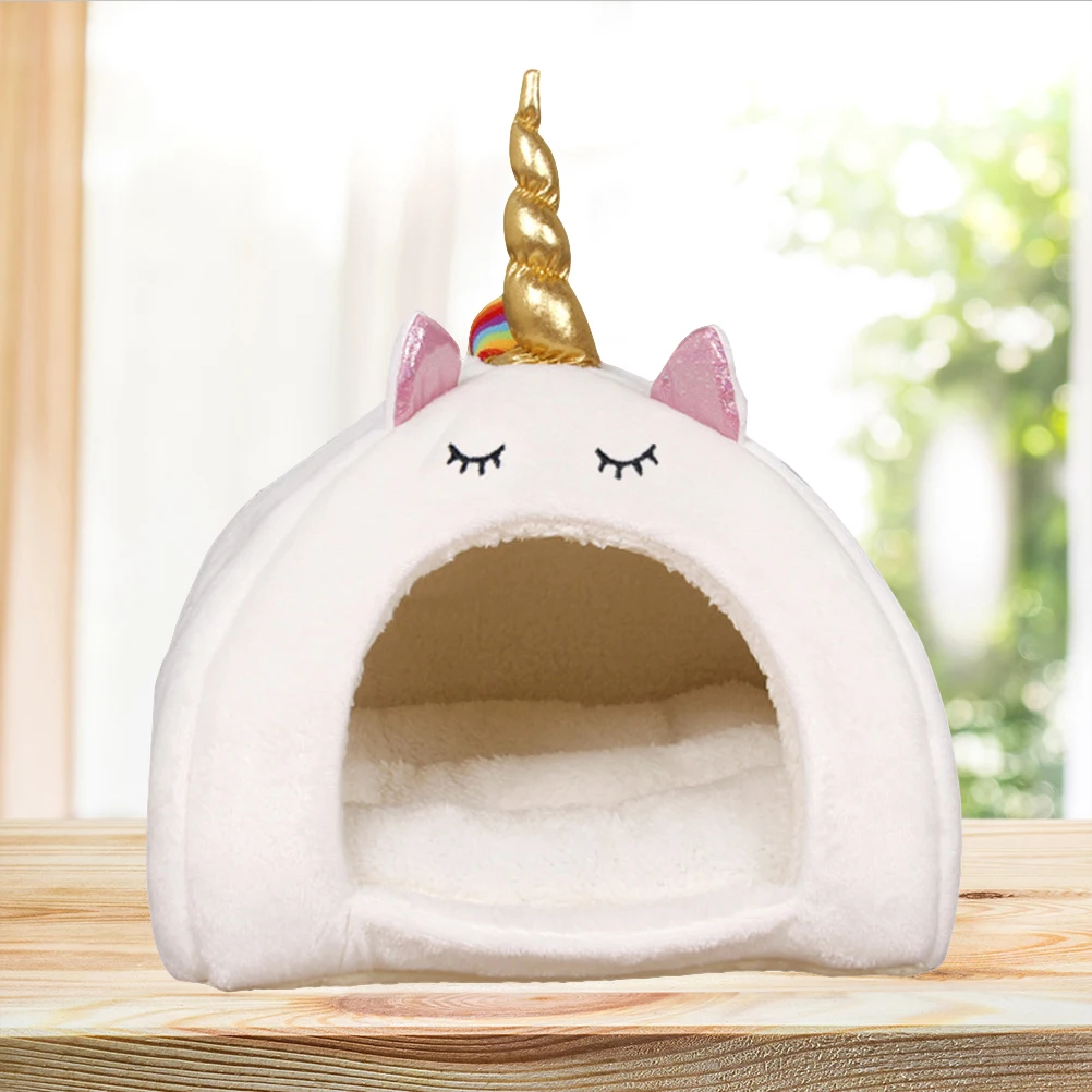 

Cozy Unicorn Design Pet Bed for Hamster Rabbit Squirrel Winter Warm Sleeping Large White Soft Nest for Indoor Outdoor