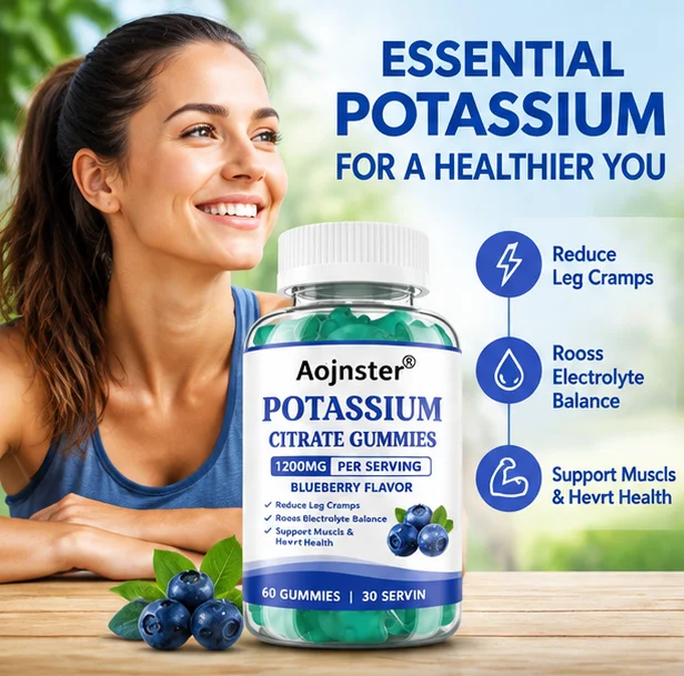Potassium Citrate Gummies Per Serving,Blueberry Flavor 60 Count Dietary Supplement, Daily Electrolyte Mineral Nutrition Support