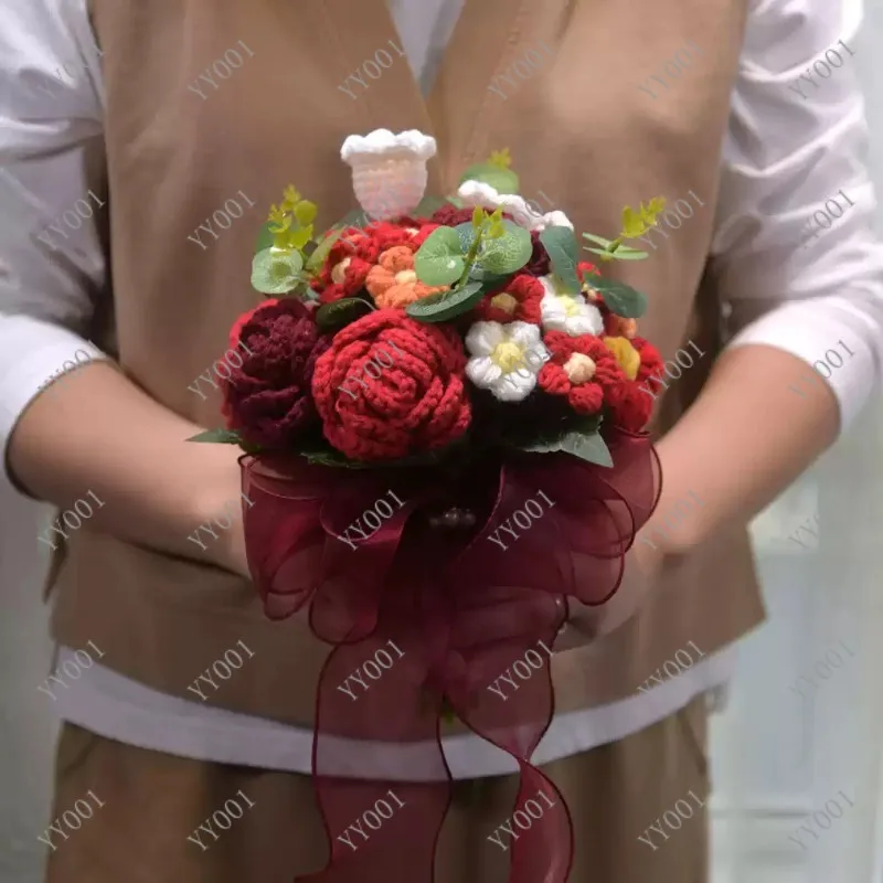 Bride Wedding Bouquet Hand Knitted Knitted Roses