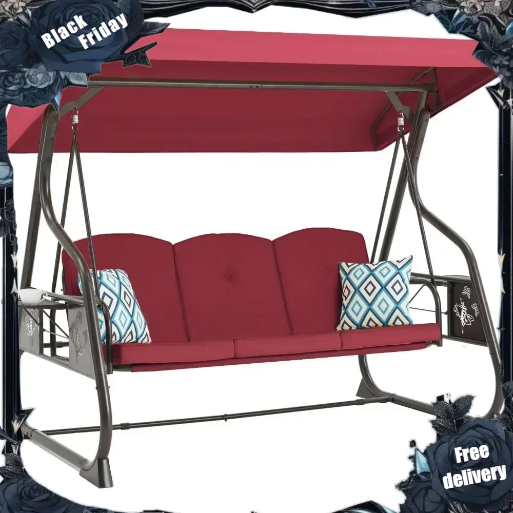 

3-Seat Outdoor Porch with Stand, Patio with Canopy, 2 in 1 Porch Swing Bed & Patio Swing Chair for Adult