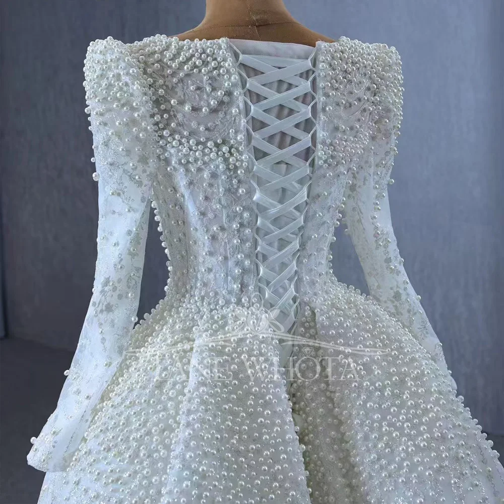 Gaun Pengantin Lengan Panjang Kerah O Berpayet Mewah Elegan dengan Tali di Belakang Model Sheath Robe De Mariee