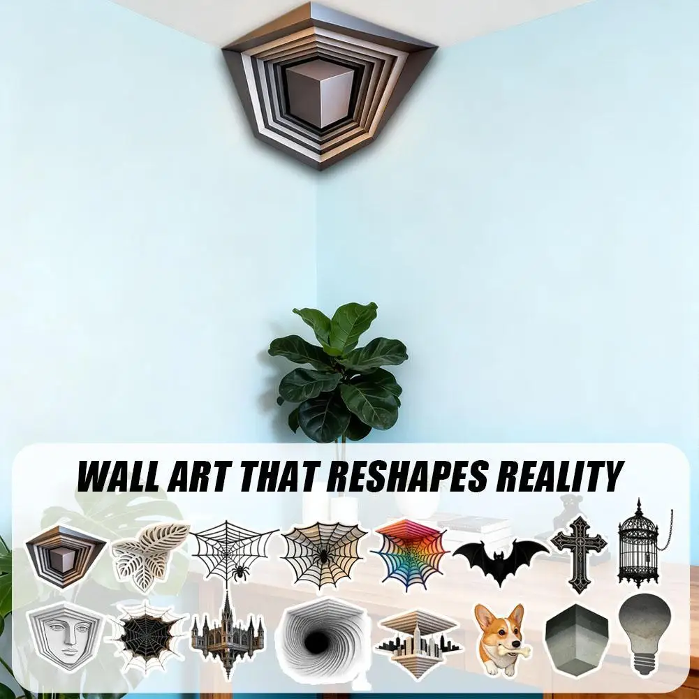 3D Corner Wall Decal Optical Illusion Wall Art, Realistic 3D Illusion Corner Stickers, 3D Wall Art Decor For Living Room, Office