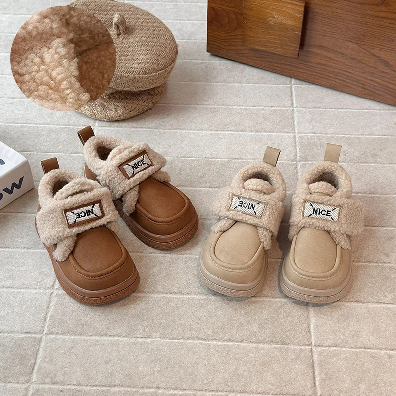 

Children's Retro Warm Thickern Hairy Low Top Snow Boots 2025 Winter Boys Fashion Versatile Plush Comfortable Chunky Cotton Shoes