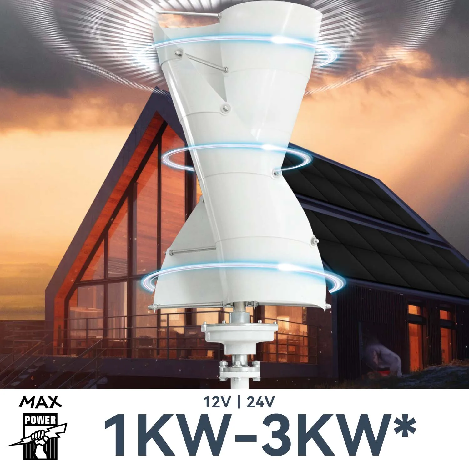 WindKing Wind Turbine Generator, 3 Blades Power, 3kW, 12V, 24V, Dynamo com sistema híbrido de carregador solar, para fazenda, RV, uso doméstico, 3000W