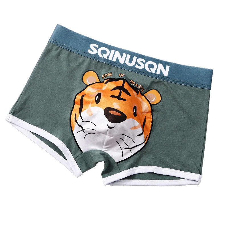 Men's Personalized Boxer Shorts for Boy Cartoon Little Tiger Head Aro Pant Soft Comfortable Bottom Lingerie Teenagres Underpants