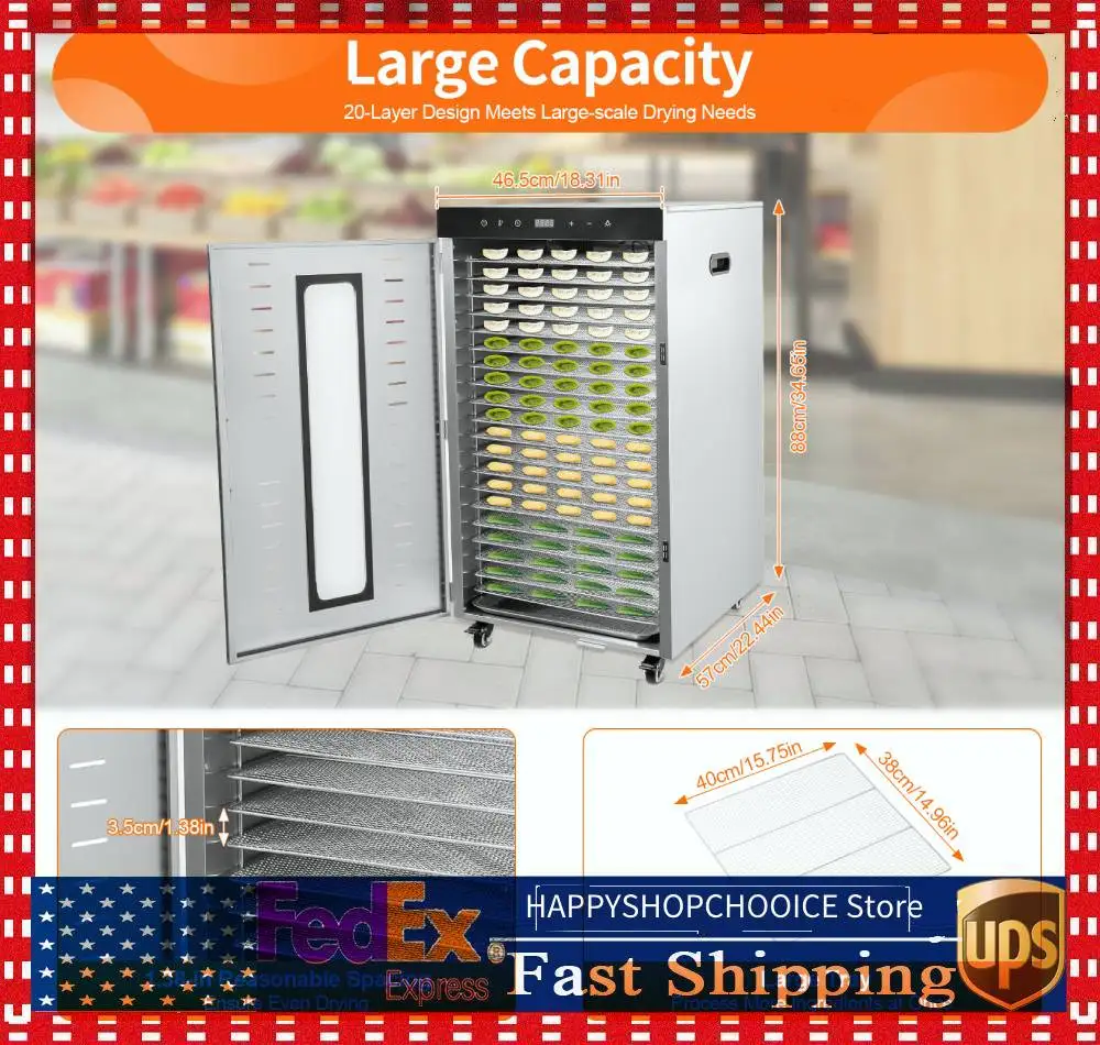 مجفف طعام كهربائي - صانع اللحوم المتشنج متعدد الطبقات بقدرة 1700 وات/مجفف الخضار والفواكه