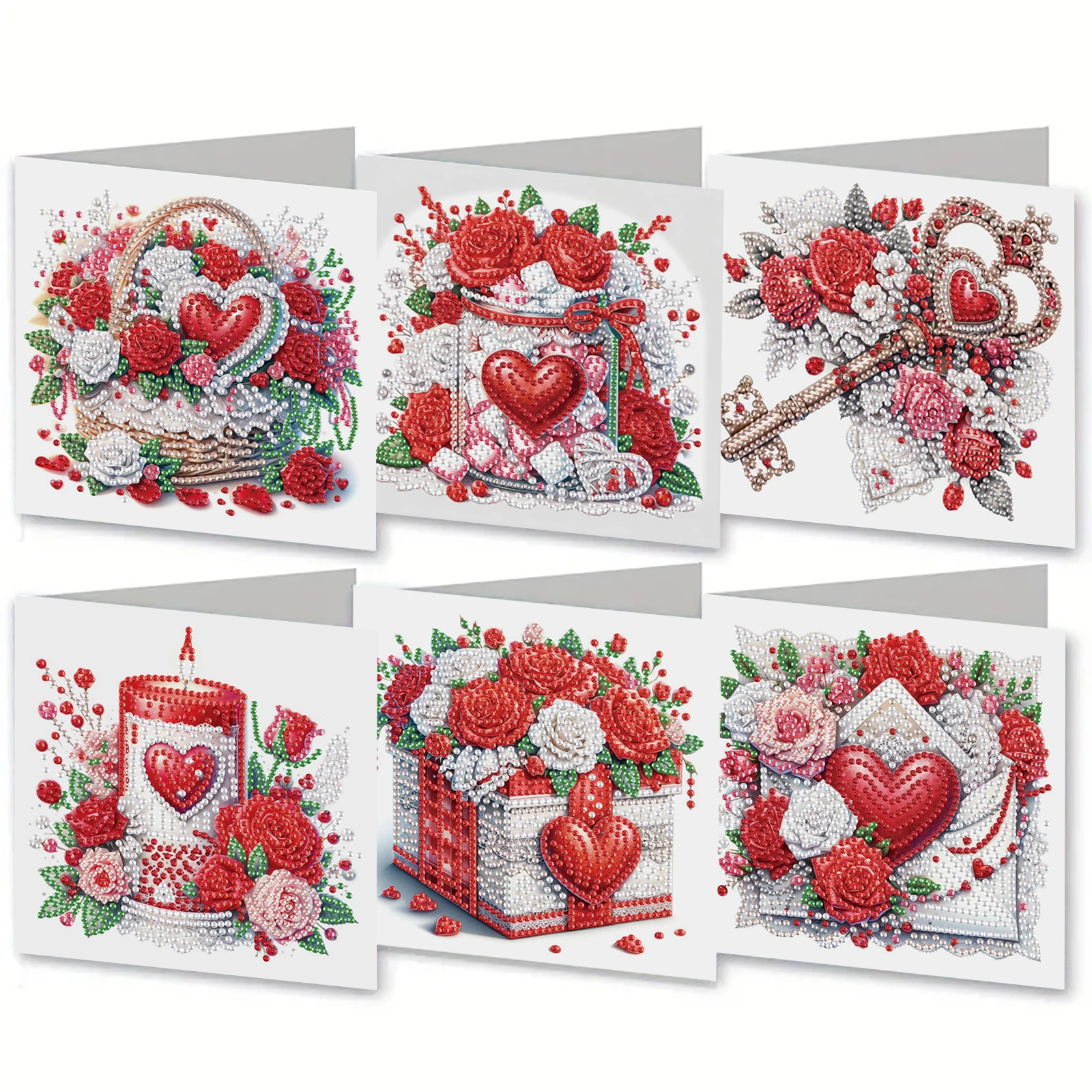6-teiliges DIY-Diamantmalerei-Grußkarten-Set mit Umschlag, Wünsche und Grüße, Valentinstag-Thema, einzigartiges Design