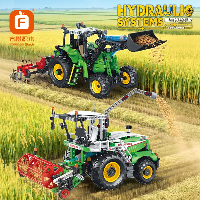 

FC9211-2 Engineering Vehicle Tech Hydraulic Farmer Loader Farm Harvester Kids Building Blocks Toy