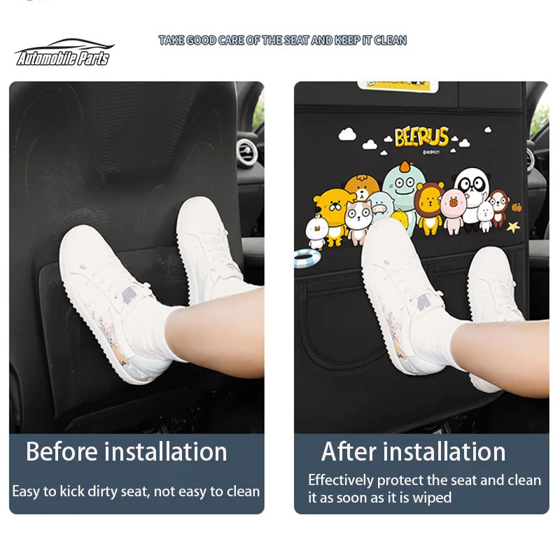 1PCS Car Seat Back Cover Protector for Kids Cartoon Auto Anti Kick Mat with Bag Waterproof Car Seat Back Protector Anti Kick Pad