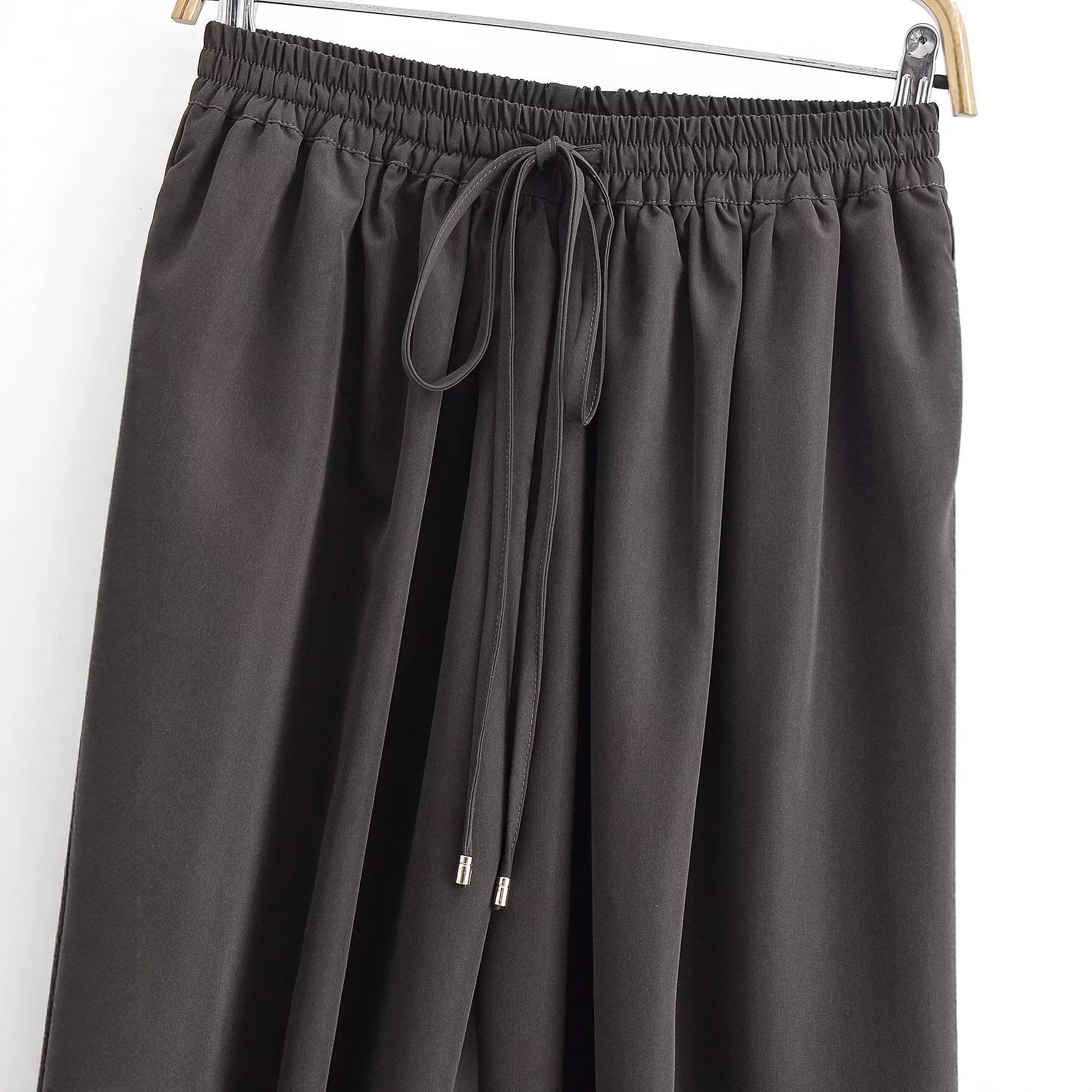 المرأة موضة القوس السراويل الطويلة الخريف الشتاء الشارع الاتجاه فضفاض عادية مطوي فانوس أسفل تمتد عالية الخصر بنطلون #3