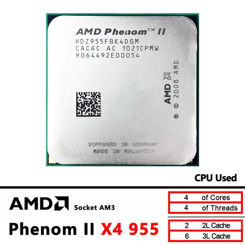 AMD Phenom II X4 955 125W 3.2 GHz Used Quad-Core CPU  125W HDZ955FBK4DGM / HDX955FBK4DGI / HDZ955FBK4DGI Socket AM3
