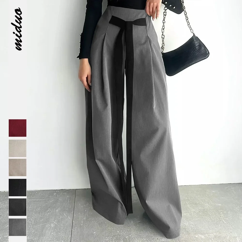 Women Clothes Kids American Style Fashion Design Sense Wide-leg Pants Solid Color Temperament Commuter Slim Pants Woman